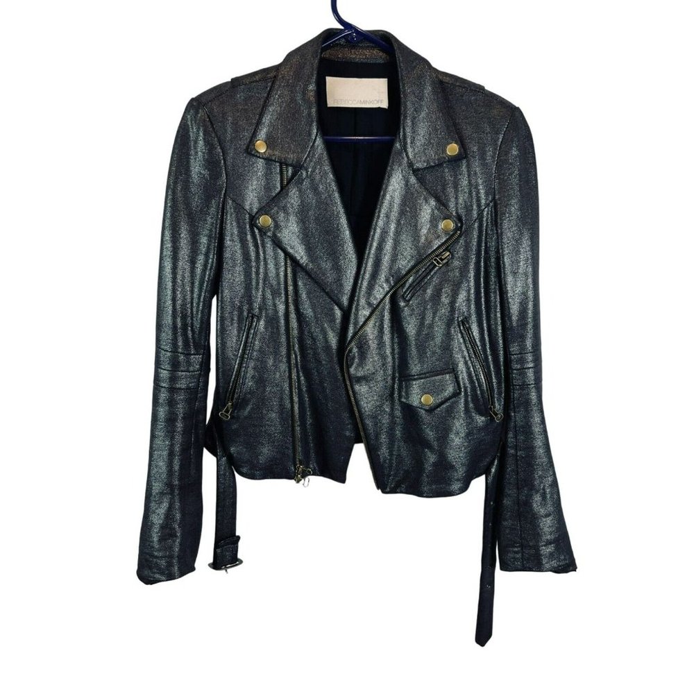 Rebecca Minkoff Moto Cropped Jacket 100% Lambswool Notch Lapel Black Small USA